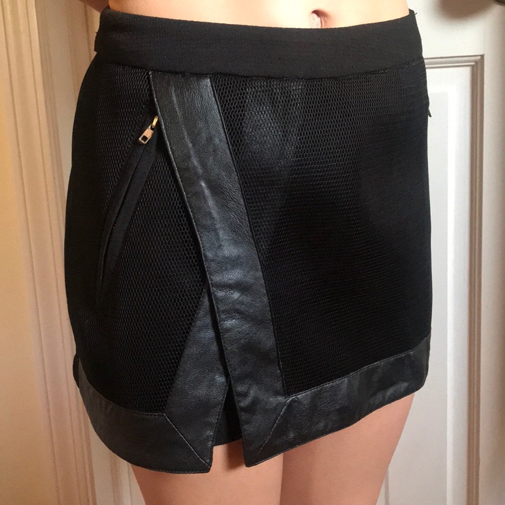Black mesh & faux leather skort